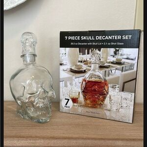 Skull Decanter Set - Clear Glass